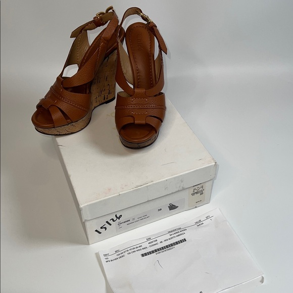 ❤️NWT CHLOE RENNA CALF 100 CORK WEDGE IN COGNAC CH16066 SIZE 39 - Picture 12 of 13